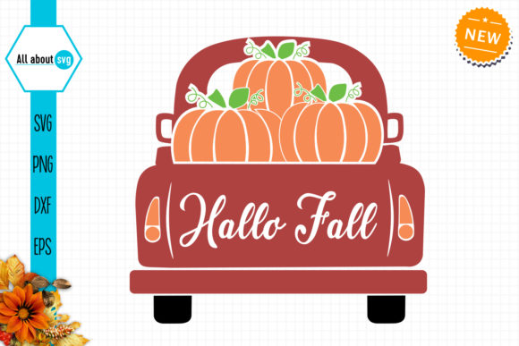 Hallo Fall Svg, Truck with Pumpkins Svg